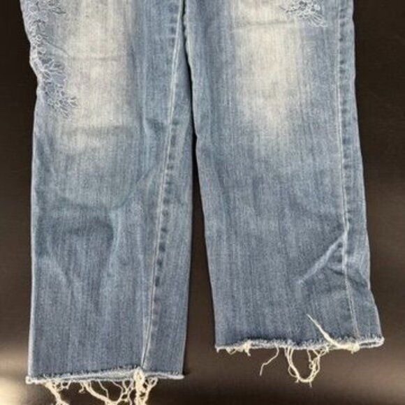 Jennifer Lopez Mid Rise Crop Boyfriend Jeans Size 12 Blue Embroidered Stretch Fl - Picture 10 of 11